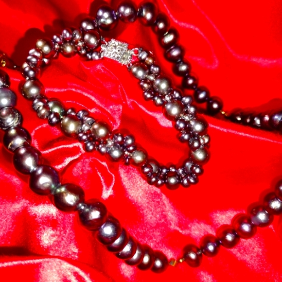 Peacock Tahitian Gorgeous Irregular Pearl Choker & - Picture 5 of 10